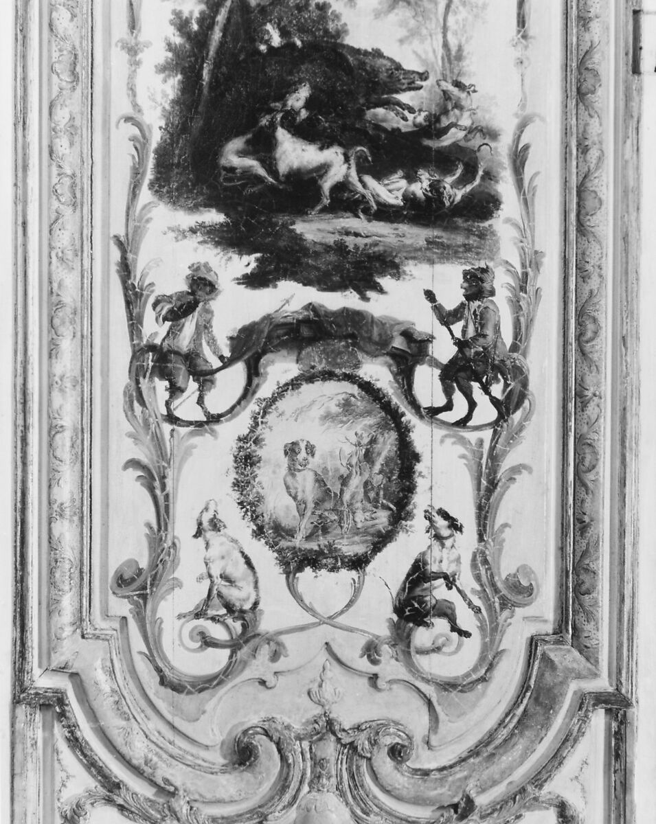 Door panel, Manner of Christophe Hüet (French, Pontoise 1700–1759 Paris), Oak, painted and gilded, French