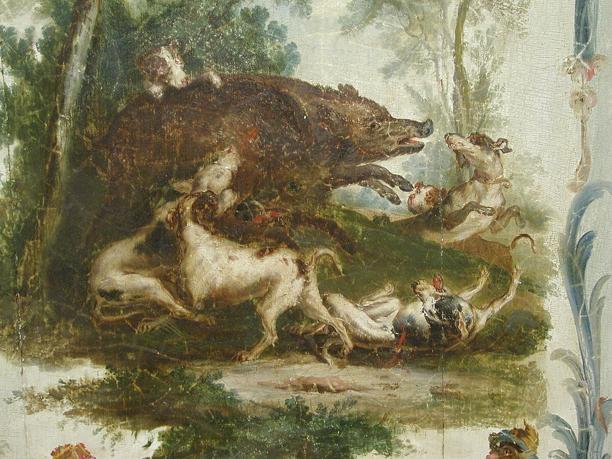 Door panel, Manner of Christophe Hüet (French, Pontoise 1700–1759 Paris), Oak, painted and gilded, French