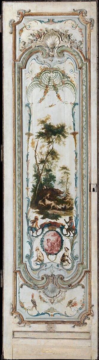 Door panel, Manner of Christophe Hüet (French, Pontoise 1700–1759 Paris), Oak, painted and gilded, French 
