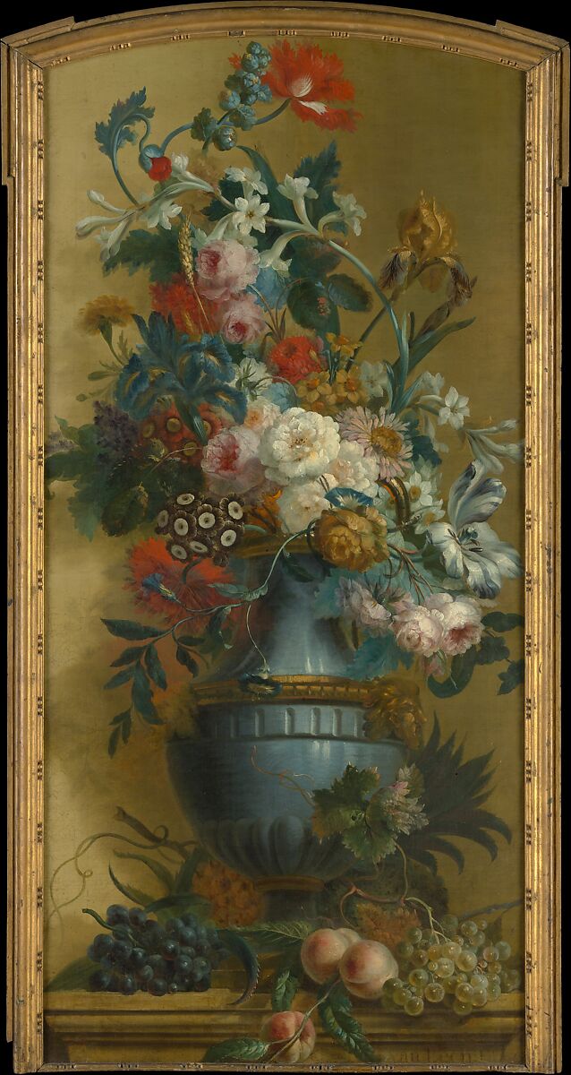 Flowers in a Blue Vase, Willem van Leen (Dutch, Dordrecht 1753–1825 Delfshaven), Oil on canvas, Dutch 