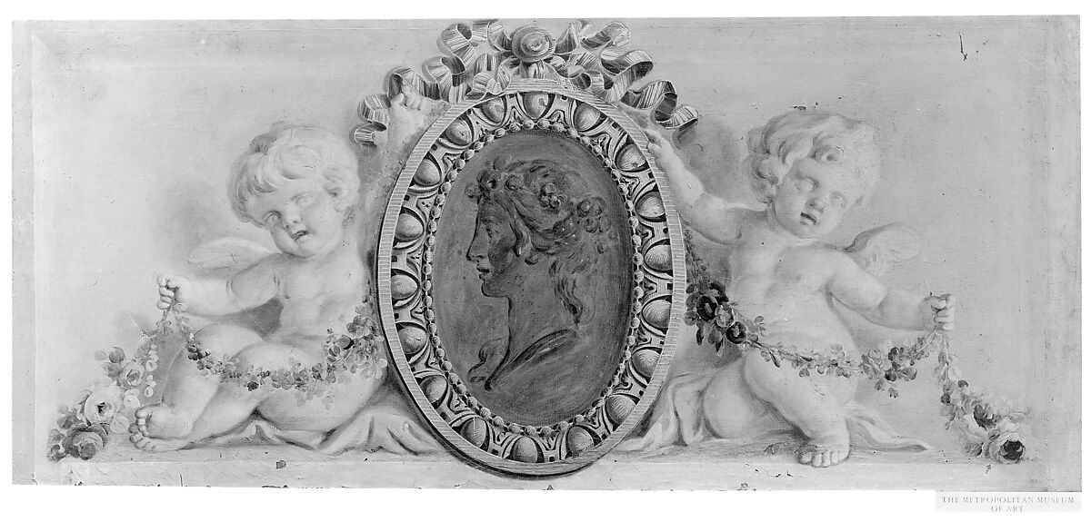 Profile portrait of a woman in a medallion supported by putti, French Painter  , 18th century, Oil on canvas, French