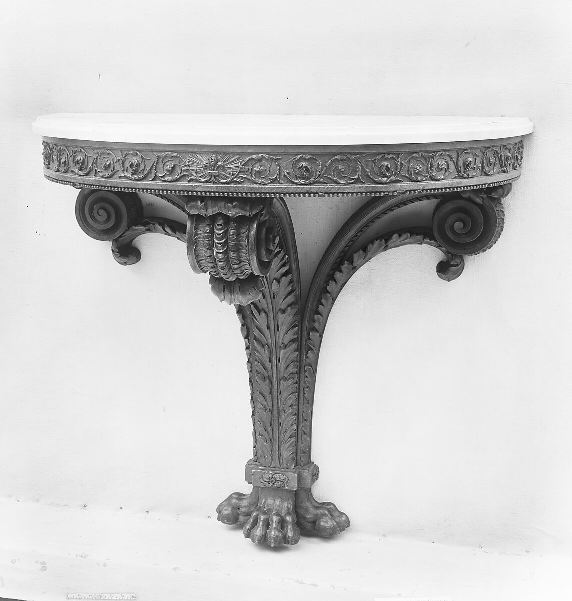 Console table, after a design by Richard de Lalonde (French, active Paris, 1780–90), Carved and painted oak; white marble top, French