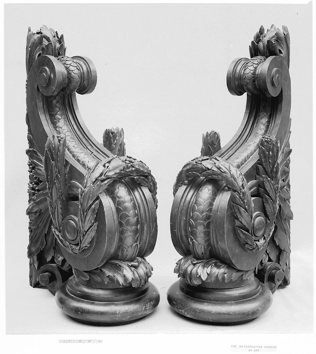 Pair of console supports, Carved and stained wood, French 