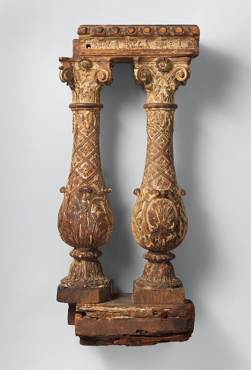 Pair of balusters, Carved and originally painted and gilded, oak, French 