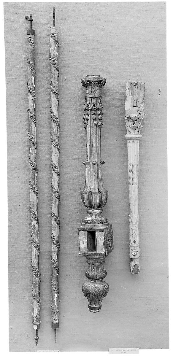 Pair of bedposts, Wood, gilt, French