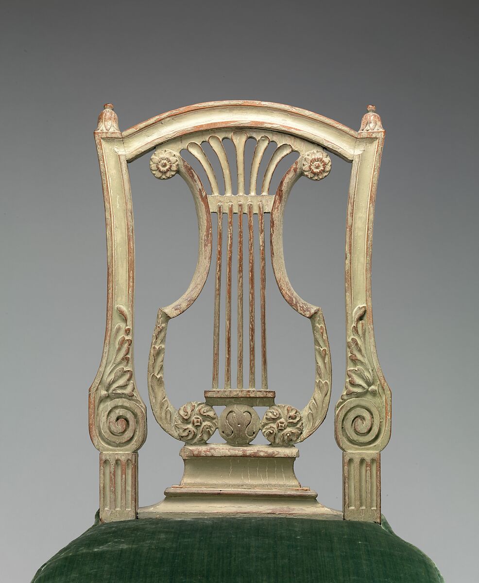 Side chair (one of a pair), Walnut, carved and painted grey; velvet upholstery, French