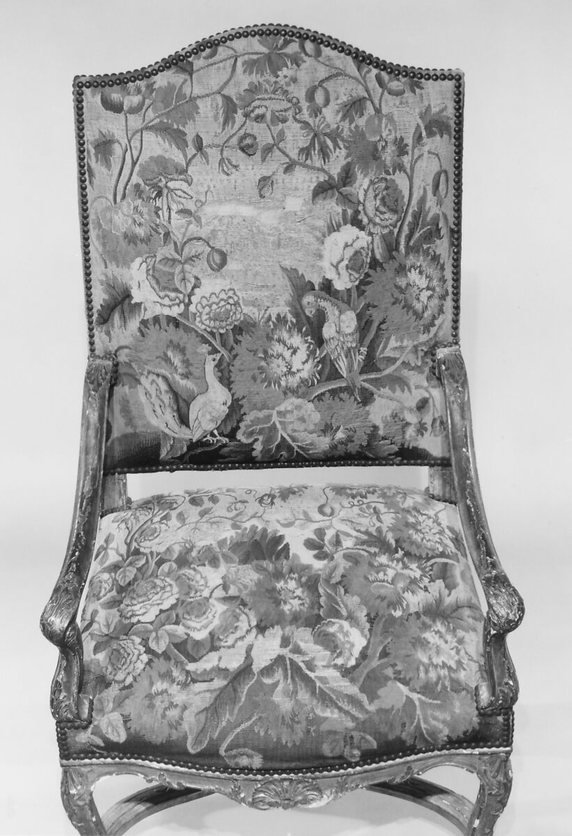 Armchair, Carved and gilded beech; wool and silk Aubusson tapestry covers, French