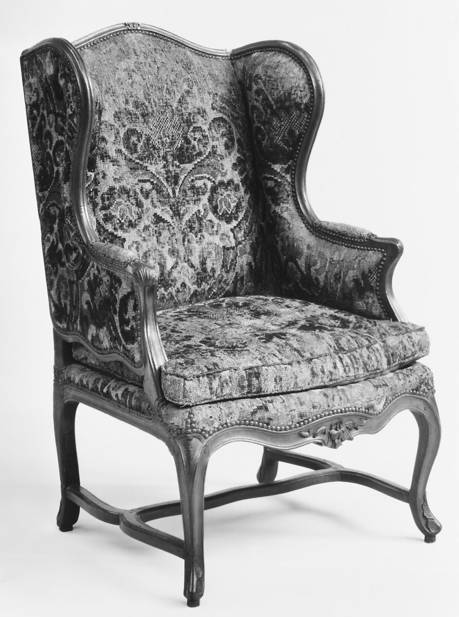 Armchair (bergère), Carved walnut, French 