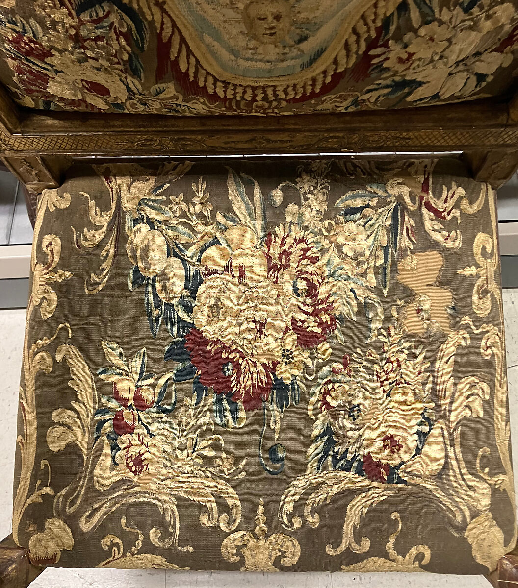 Armchair (fauteuil), Carved and gilded beechwood, wool Aubusson tapestry covers, French