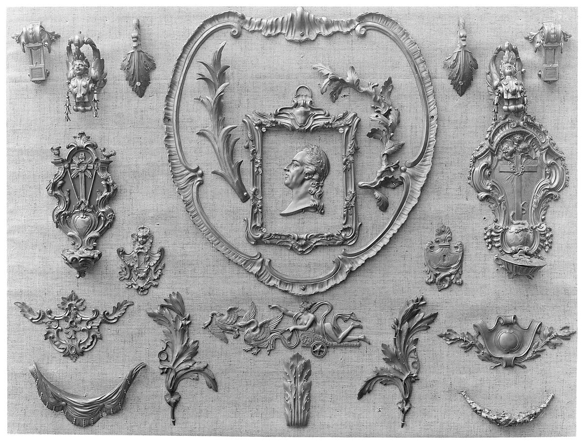 Set of five keyhole escutcheons, Gilt bronze, French 