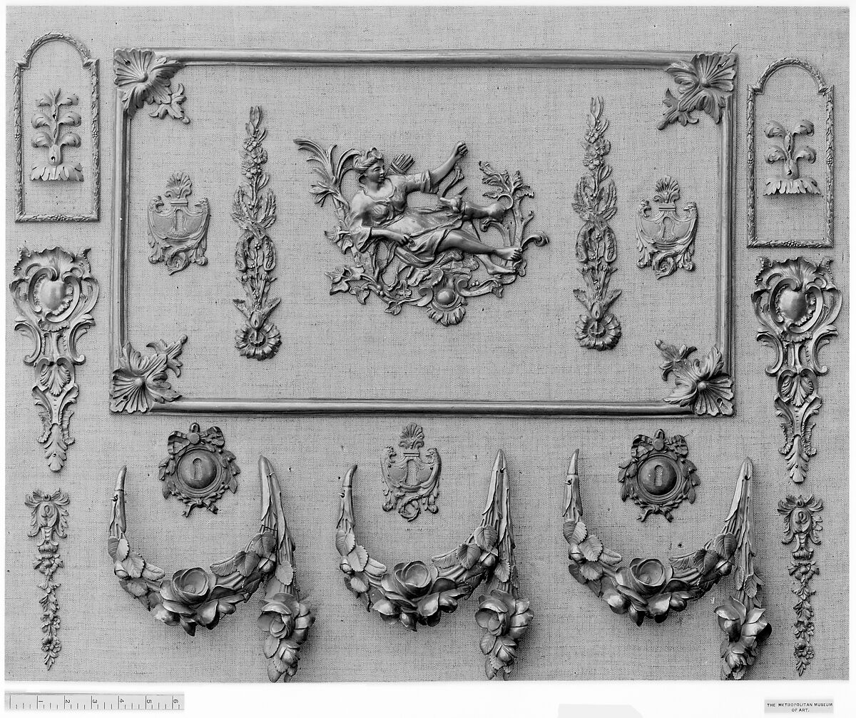 Set of five keyhole escutcheons, Gilt bronze, French
