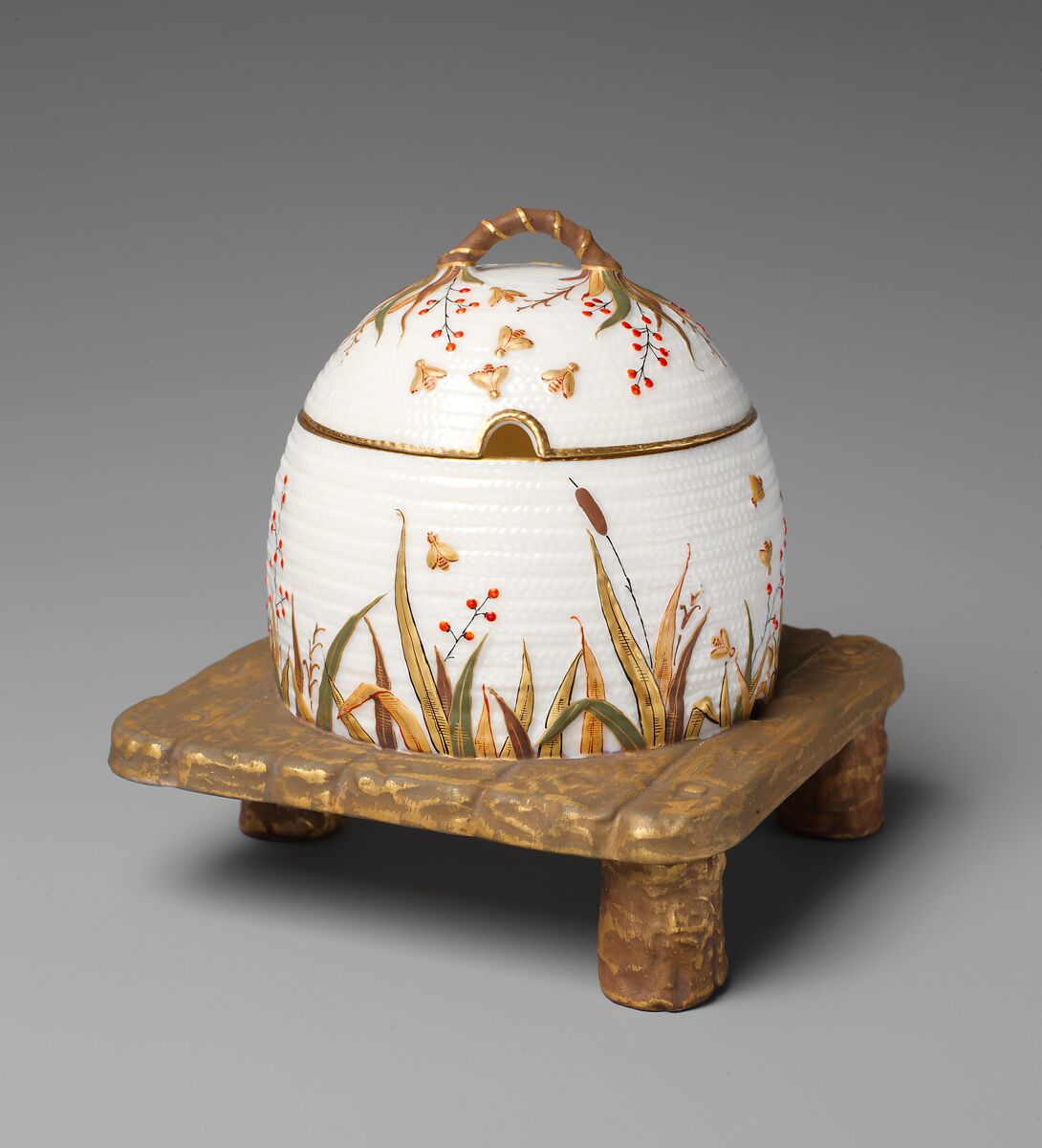 Covered honey pot, Manufactured by Ott and Brewer (American, Trenton, New Jersey, 1871–1893), Porcelain, American 