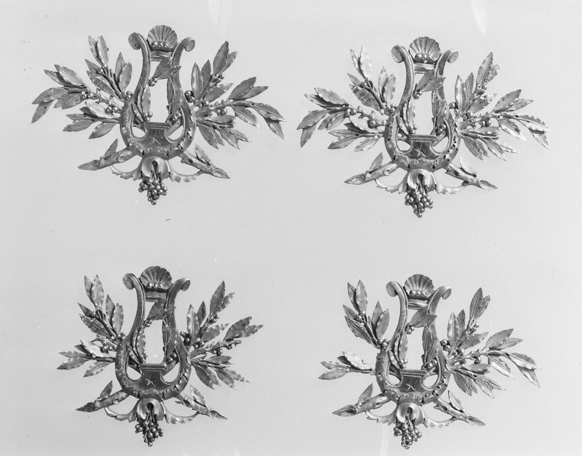 Set of four keyhole escutcheons, Gilt bronze, French 