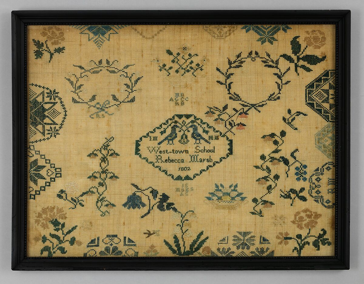 Sampler made at the Westtown Quaker School, Rebecca Marsh (American, born 1791), Silk embroidery on linen, American 