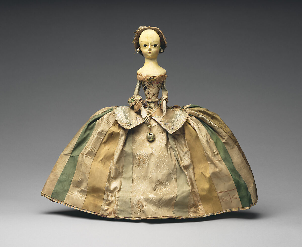 Doll in a box, Doll: Wood, paint, glass, silk, human hairBox: White pine, crown glass, paint, metal, British (Doll) and American (Box)