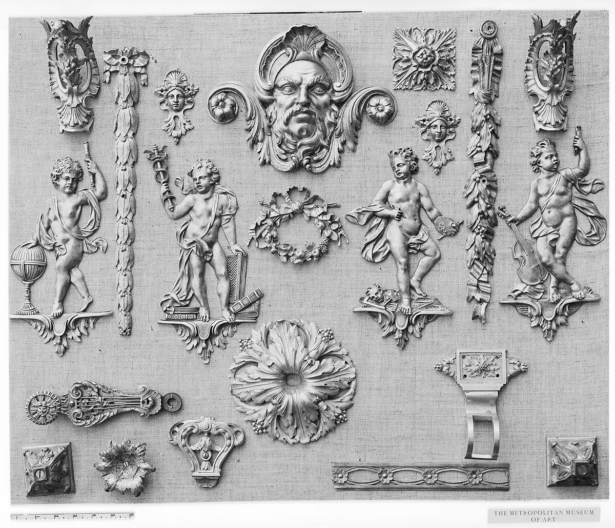 Set of three espagnolettes, Gilt bronze, French