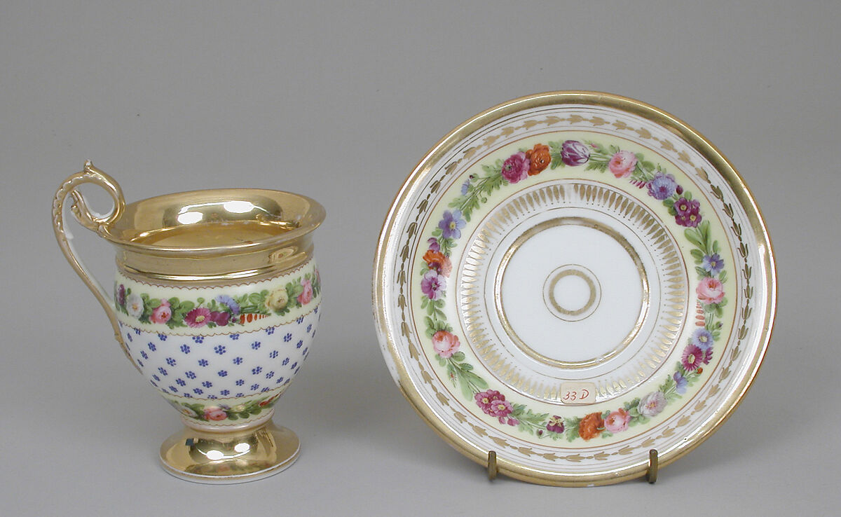 Cup and saucer, Hard-paste porcelain, probably German 