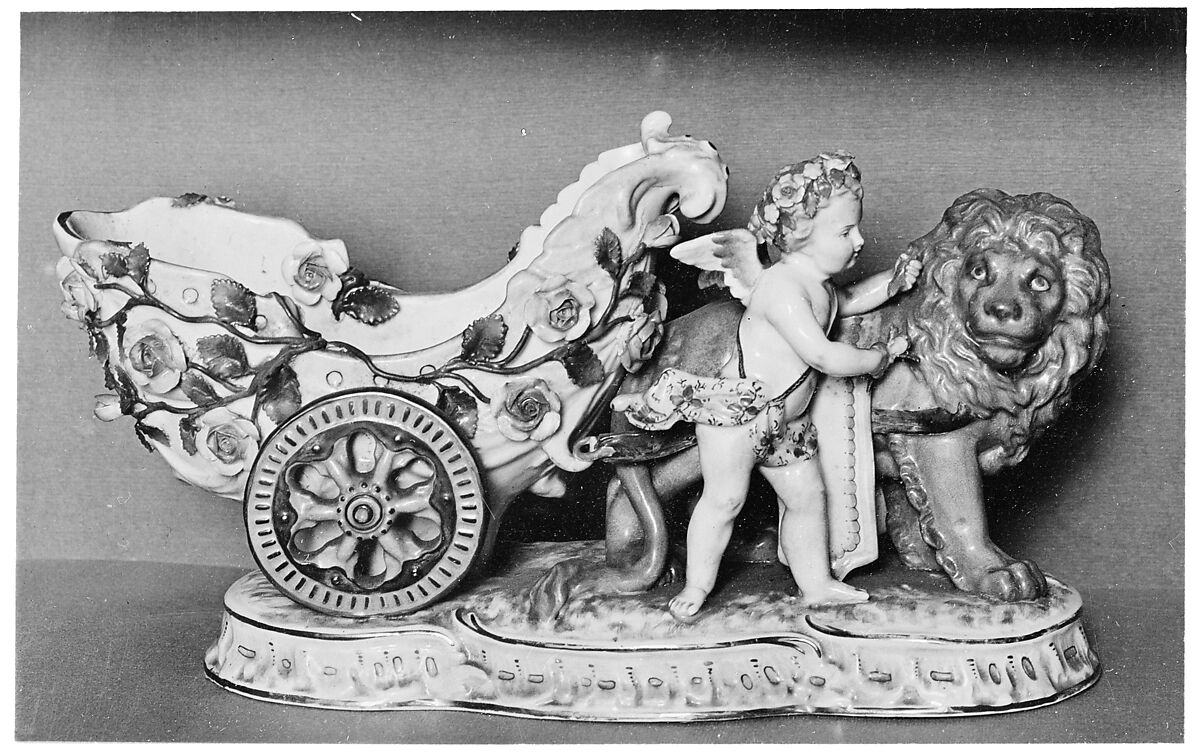 Cupid with lion drawing a chariot, Hard-paste porcelain, German 