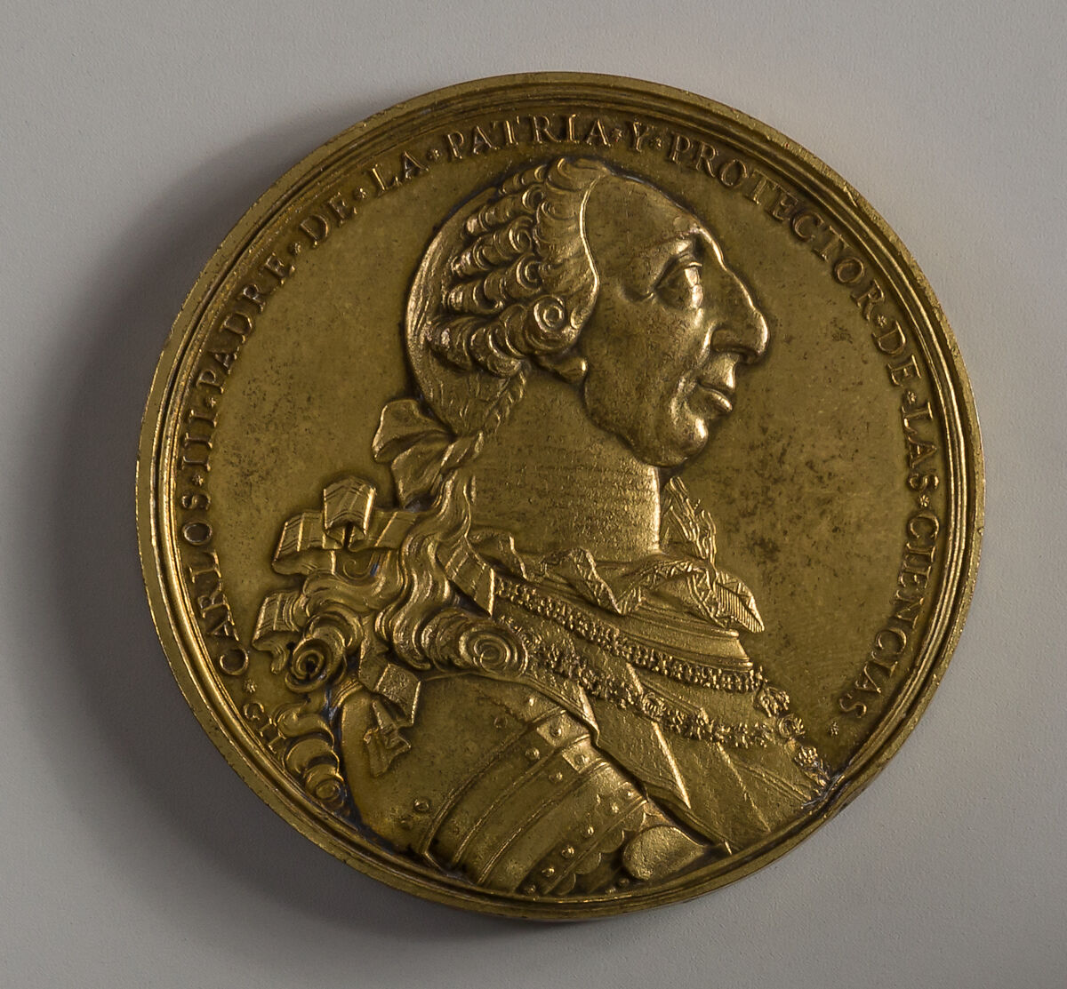 Charles III of Spain, as Protector of the Royal Academy of Mexico, Medalist: Geronimo Antonio Gil (1732–1798), Silver gilt, Mexican 