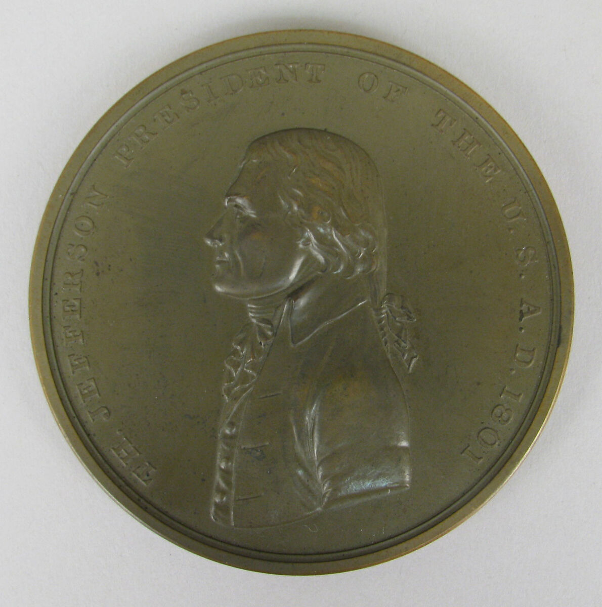 Inauguration Medal of Thomas Jefferson, Third President of the United States, 1801, Johann Mathias Reich (American (born Germany), Fürth, Bavaria 1768–1833 Albany, New York), Bronze, struck (probably a restrike), American 