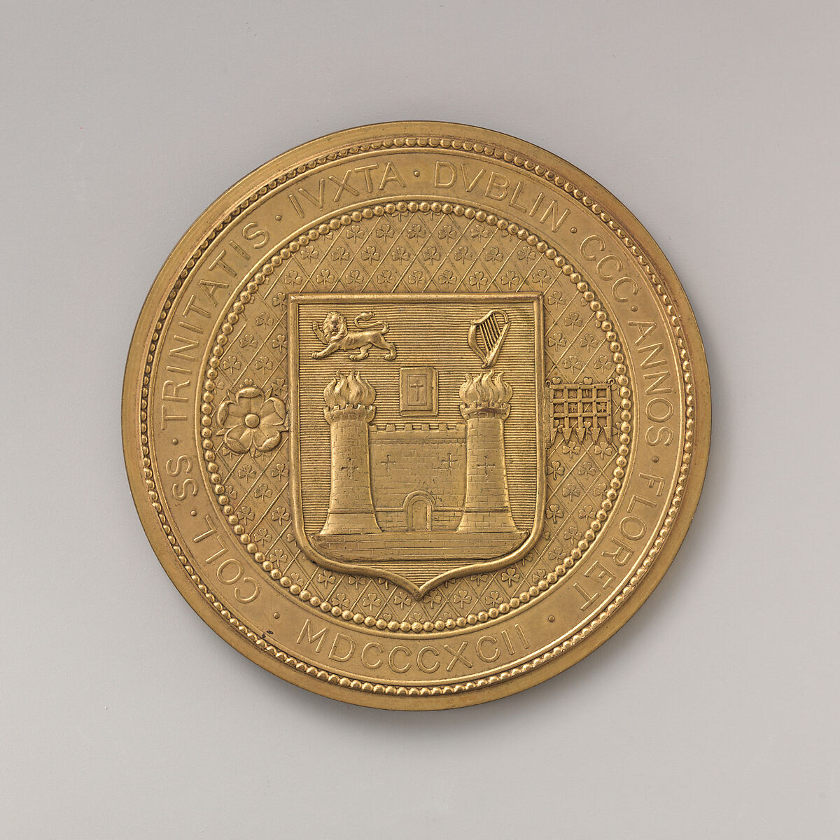 Commemorating the Tercentenary of Trinity College, Dublin in 1892, Medalist: Edmond Johnson, Gilt bronze, Irish