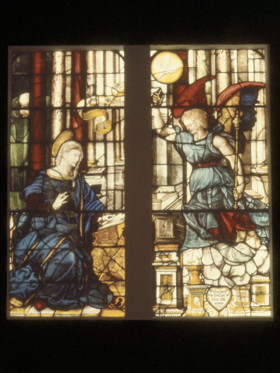 The Annunciate Virgin (one of a pair), Colored, stained, and enameled glass, French, Paris