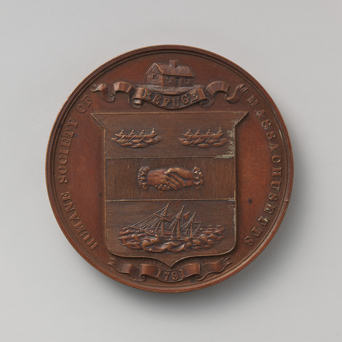 Award of the Massachusetts Humane Society, Medalist: Benjamin Wyon (British, London 1802–1858 London), Bronze, struck, British 