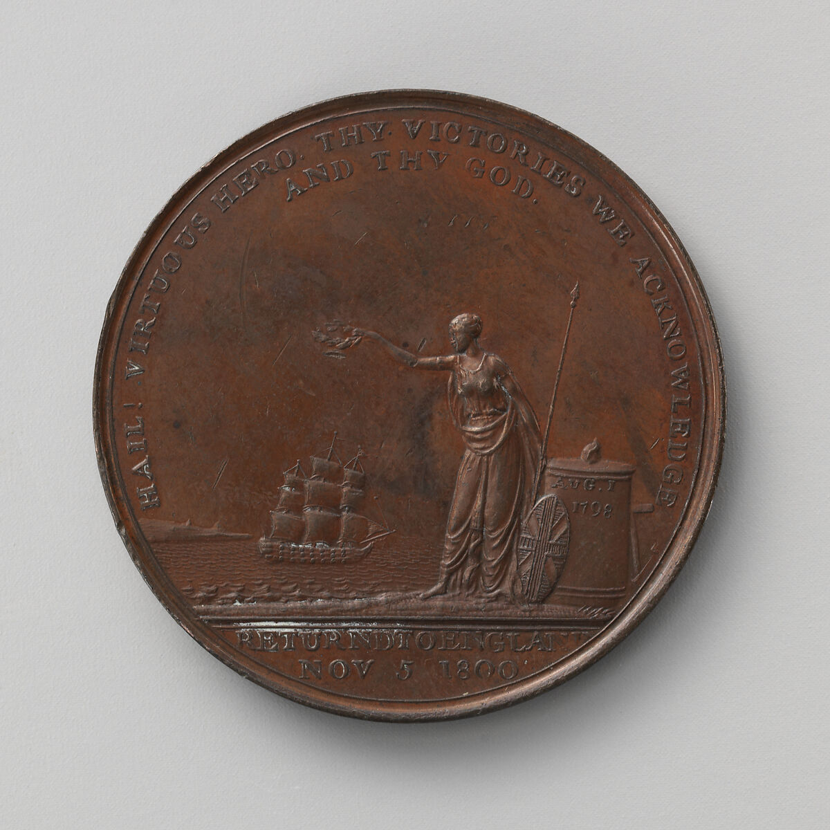 Battle of the Nile, 1798, and Nelson's return, 1800, Medalist: Peter Kempson (British), Bronze, struck, British