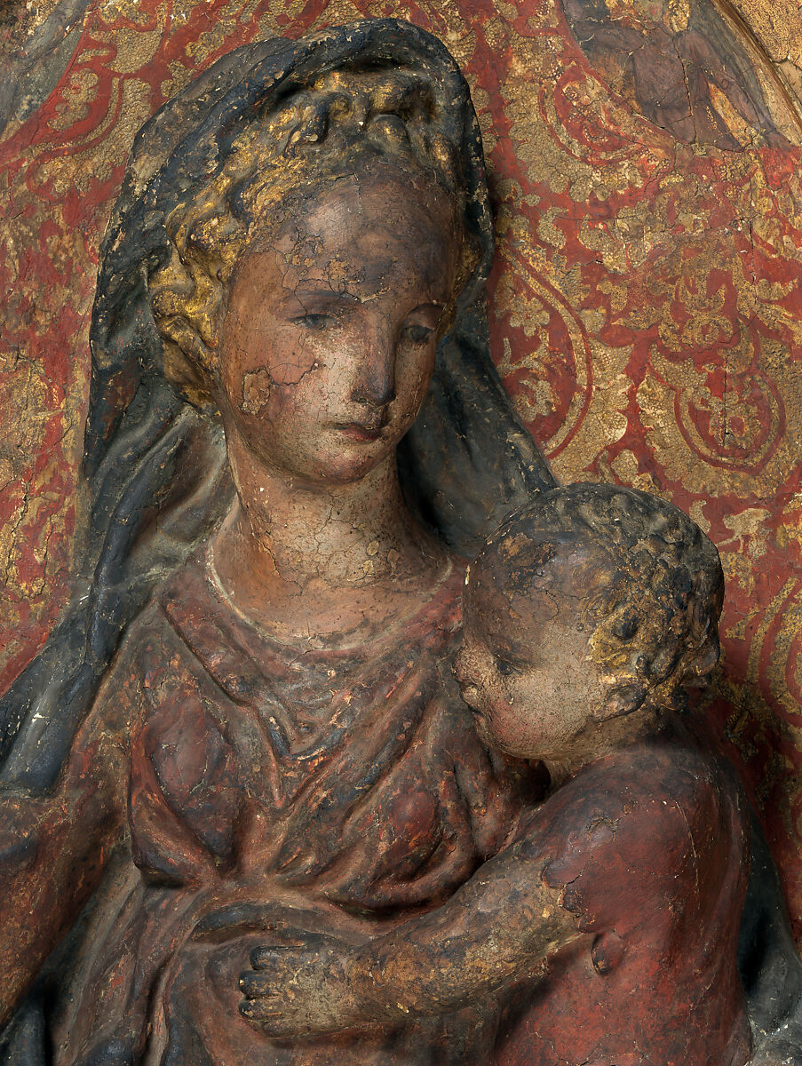 Madonna and Child, Style of Master of the Pellegrini Chapel, Terracotta, polychromed and gilded, Italian, Tuscany