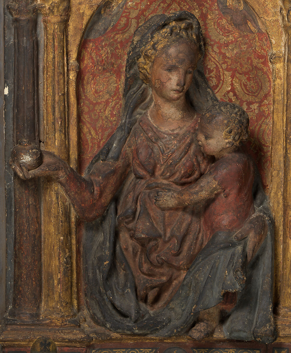 Madonna and Child, Style of Master of the Pellegrini Chapel, Terracotta, polychromed and gilded, Italian, Tuscany