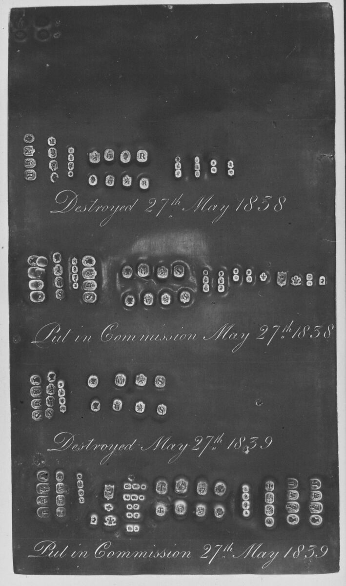 Five plates of punches, Copper, silver-plated, British, after Irish original