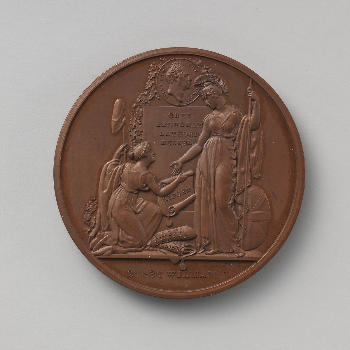 A Whig Medal, evidently issued by the city, to Commemorate the Passage of the 2nd Reform Bill, 1832, Medalist: Benjamin Wyon (British, London 1802–1858 London), Bronze, struck, British 