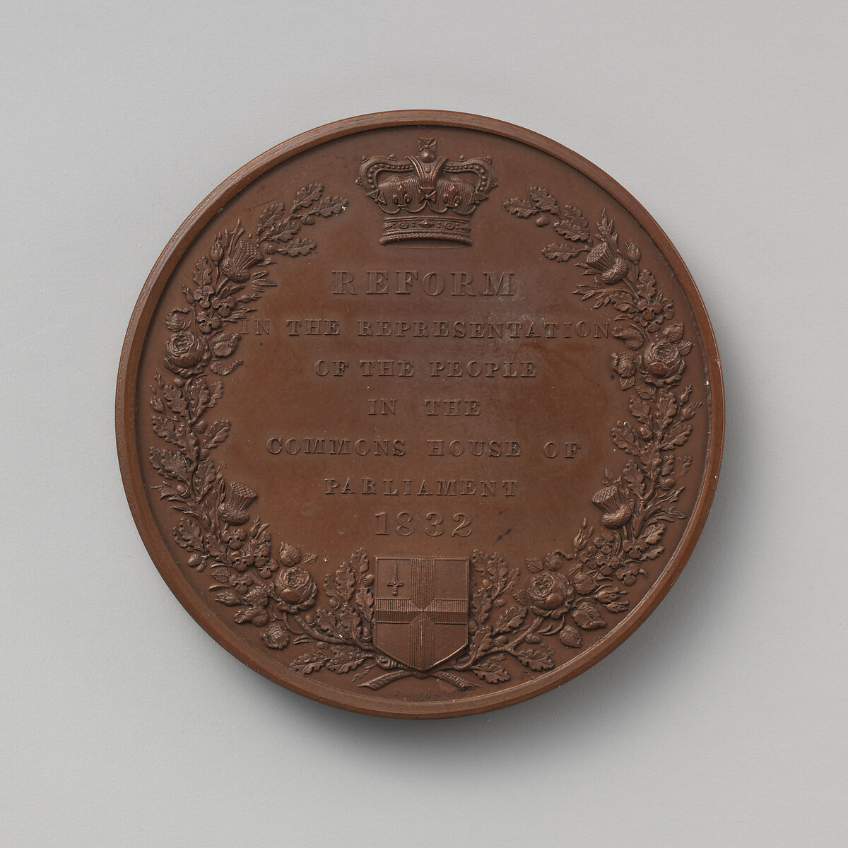 A Whig Medal, evidently issued by the city, to Commemorate the Passage of the 2nd Reform Bill, 1832, Medalist: Benjamin Wyon (British, London 1802–1858 London), Bronze, struck, British