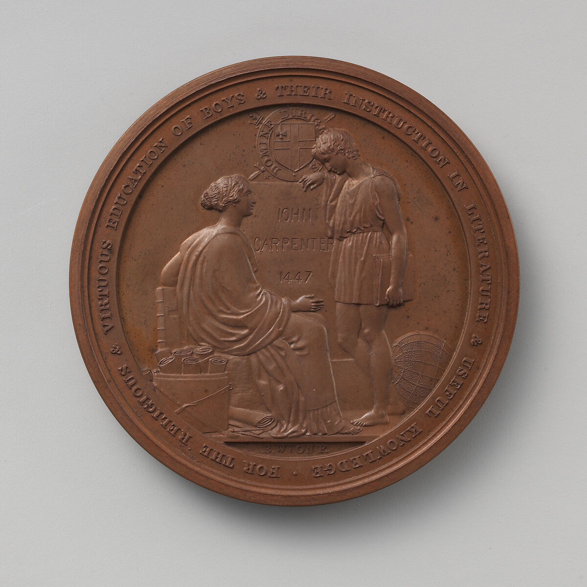 To Commemorate the Founding of the Free "City of London School" in 1834, Medalist: Benjamin Wyon (British, London 1802–1858 London), Bronze, struck, British