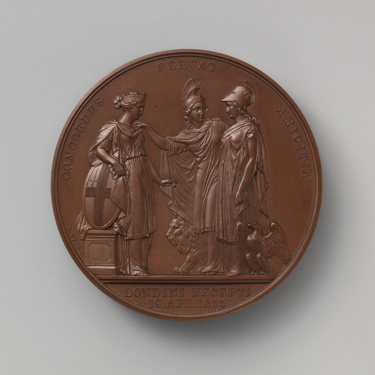In Memory of the Visit of the Emperor and Empress of the French to the City of London, April 19, 1855, Medalist: Benjamin Wyon (British, London 1802–1858 London), Bronze, struck, British, London