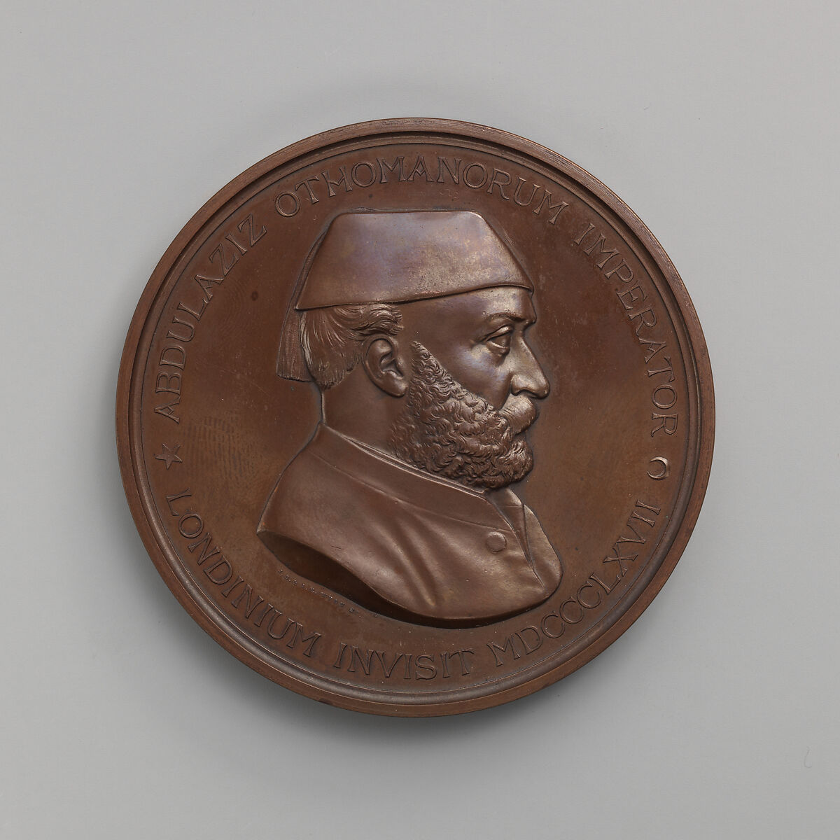 In Memory of the Visit of the Turkish Sultan Abdul-Aziz to London, 1867, Medalist: Alfred Benjamin Wyon (British, London 1837–1884), Bronze, struck, British 