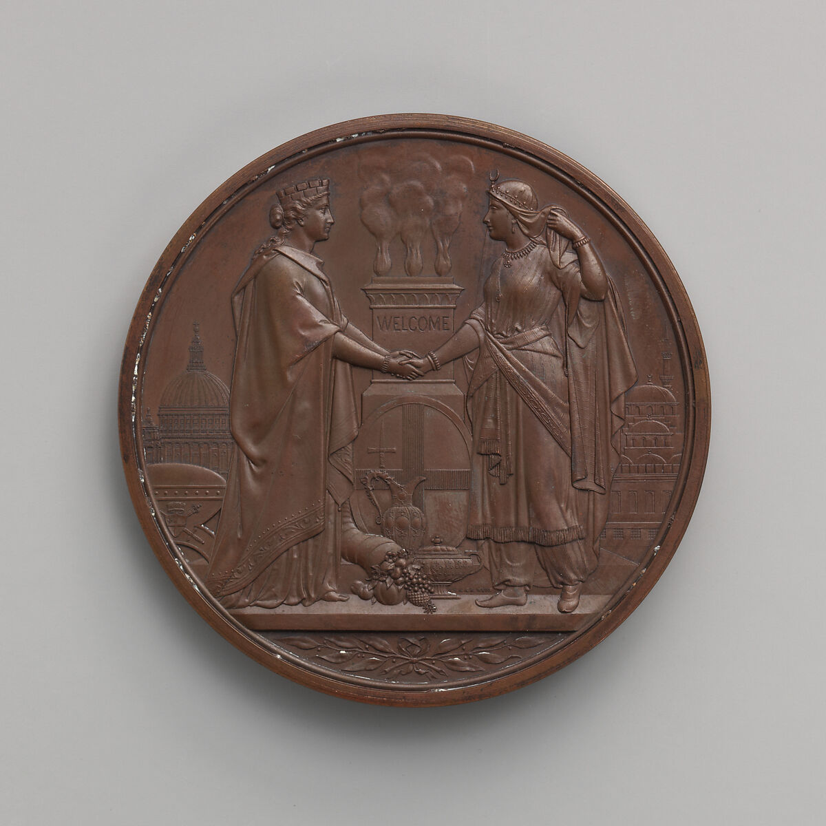 In Memory of the Visit of the Turkish Sultan Abdul-Aziz to London, 1867, Medalist: Alfred Benjamin Wyon (British, London 1837–1884), Bronze, struck, British