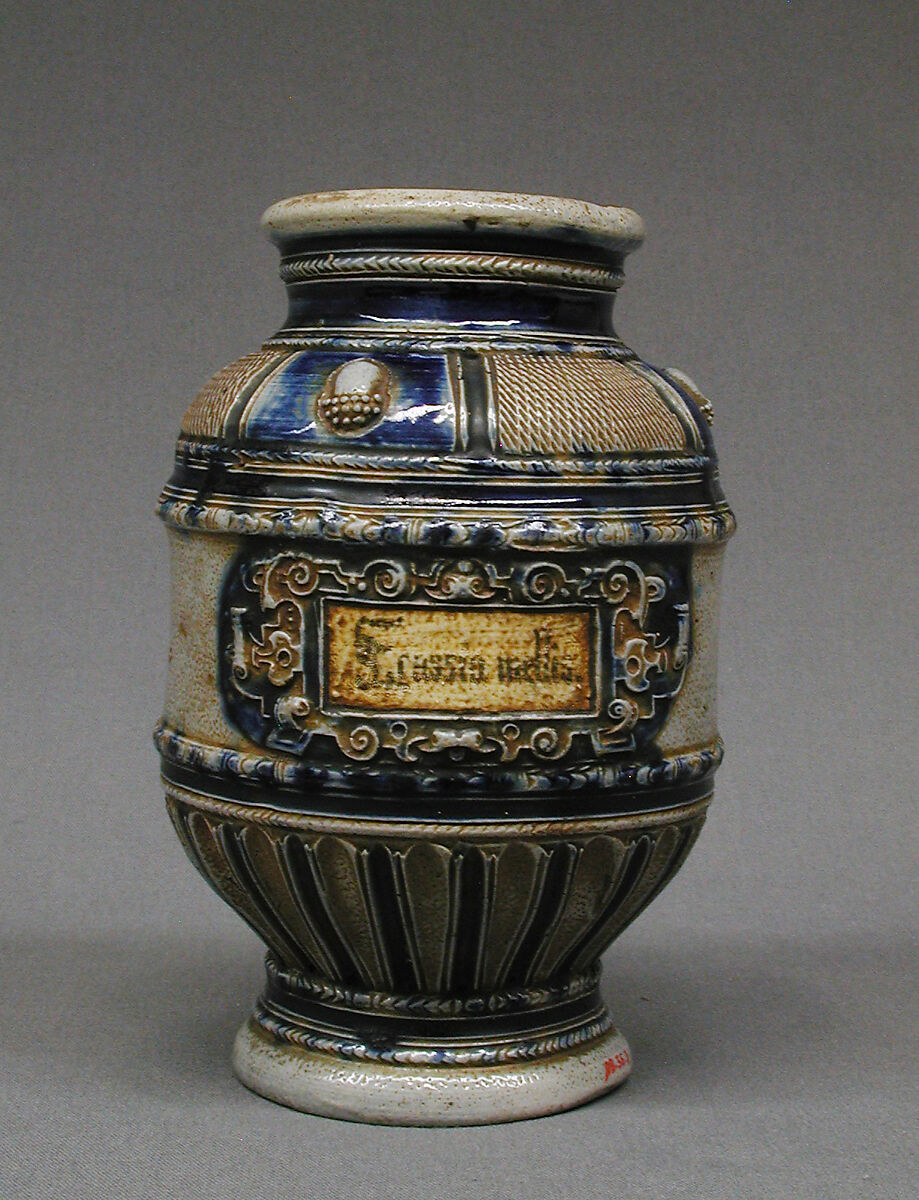 Pharmacy jar, Salt-glazed stoneware, German, possibly Westerwald 