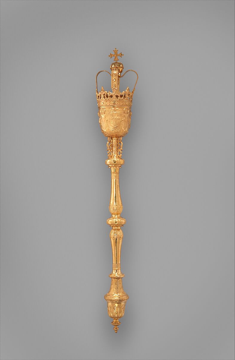 Mace, After an original by Benjamin Pyne (active 1693–1727), Electroformed copper, gilt, British, Birmingham, after British, London original 