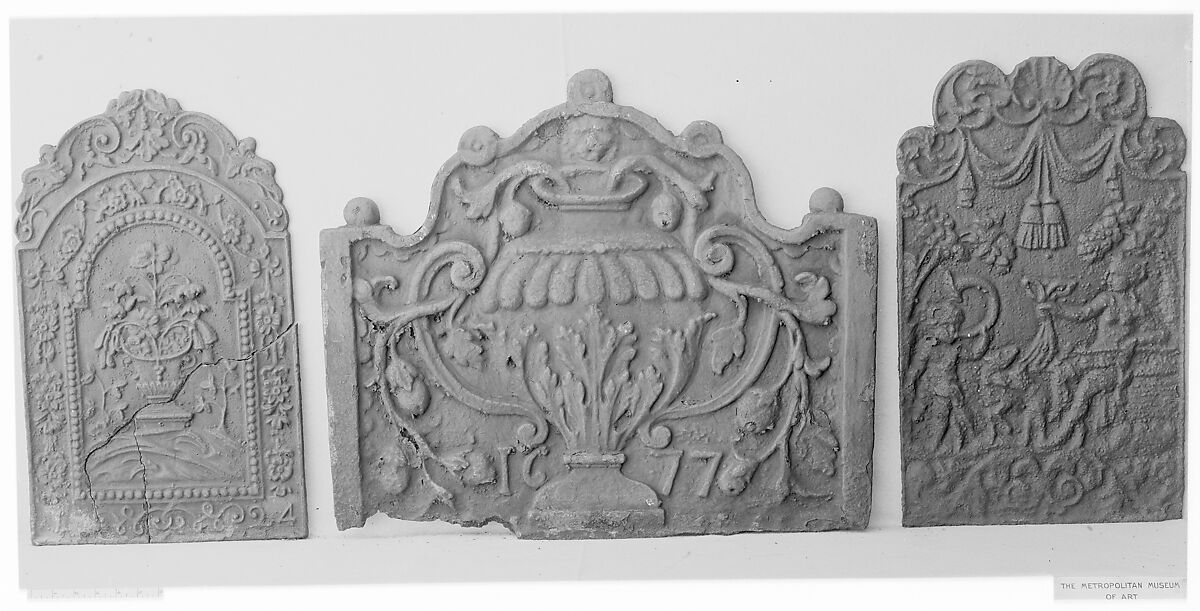 Portion of fireback, Iron, British or Dutch 