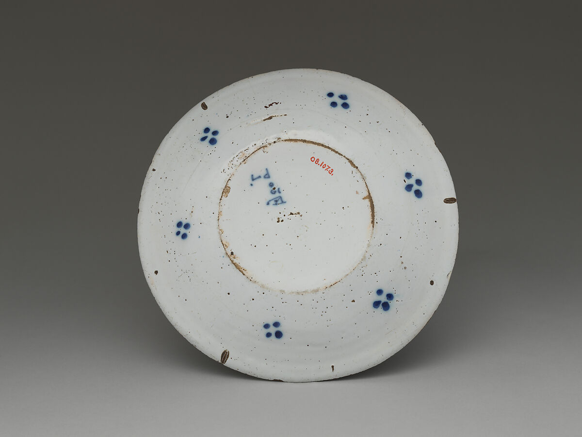 Plate, De Dubbelde Schenkkan, Tin-glazed earthenware with cobalt blue decoration, Dutch, Delft