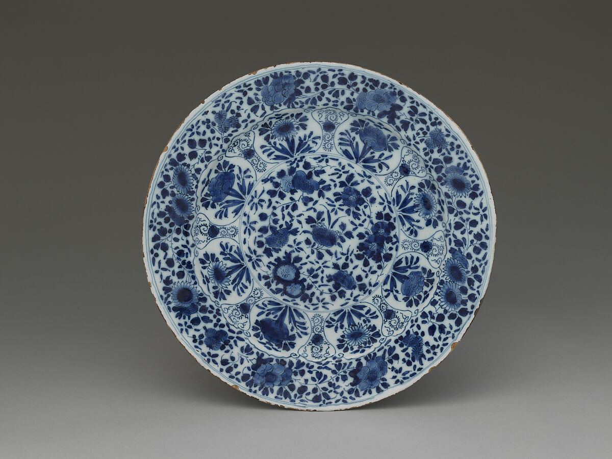 Plate, De Dubbelde Schenkkan, Tin-glazed earthenware with cobalt blue decoration, Dutch, Delft 