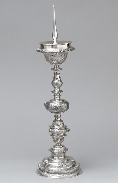 Pricket candlestick, Elkington &amp; Co. (British, Birmingham, 1829–1963), Silver on base metal, British, Birmingham, after Dutch, Haarlem original 