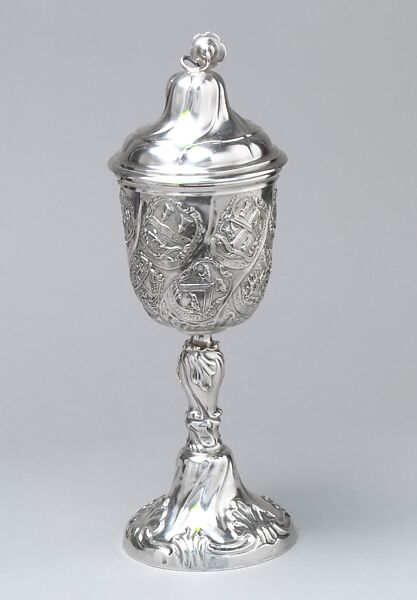 Cup with cover, Elkington &amp; Co. (British, Birmingham, 1829–1963), Silver on base metal, British, Birmingham, after Dutch, Middelburg original 