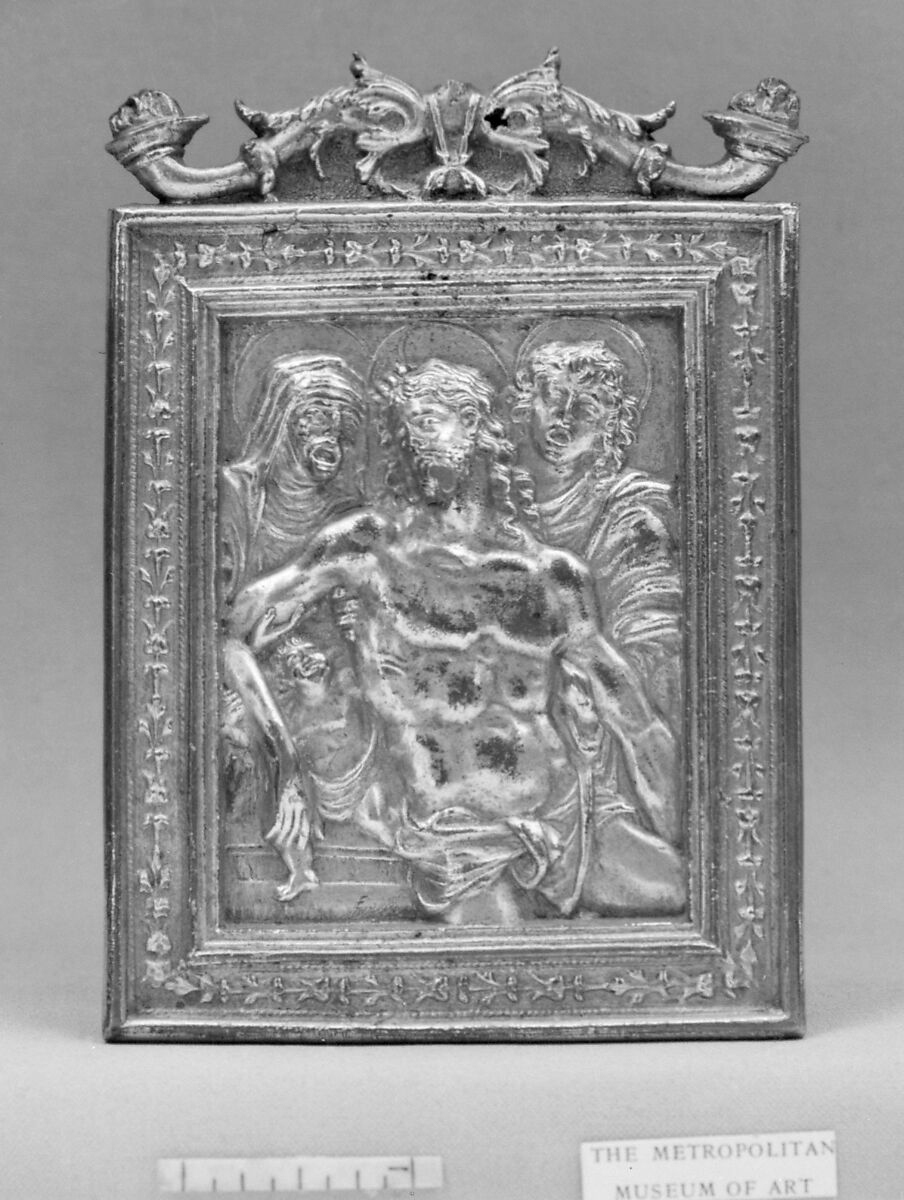 The Dead Christ Supported by the Virgin and St. John, Moderno (Galeazzo Mondella) (Italian, Verona 1467–1528 Verona), Gilt bronze, Italian, Padua 