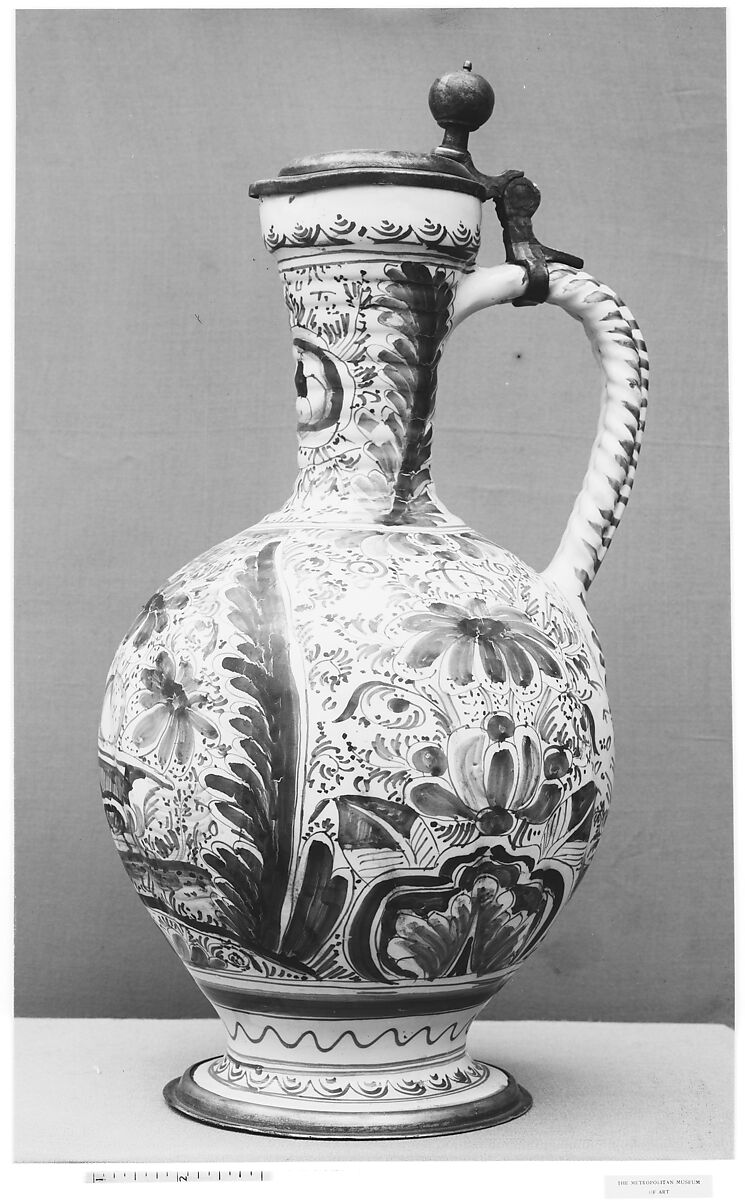 Jug, Tin-glazed earthenware; pewter, German, Nuremberg 