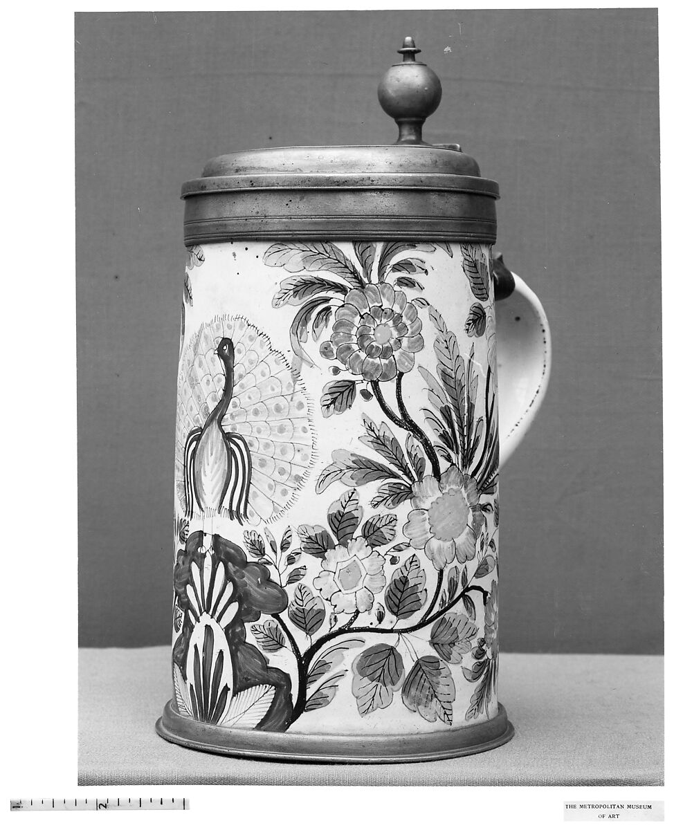 Tankard, Earthenware, pewter, German, Bavaria 