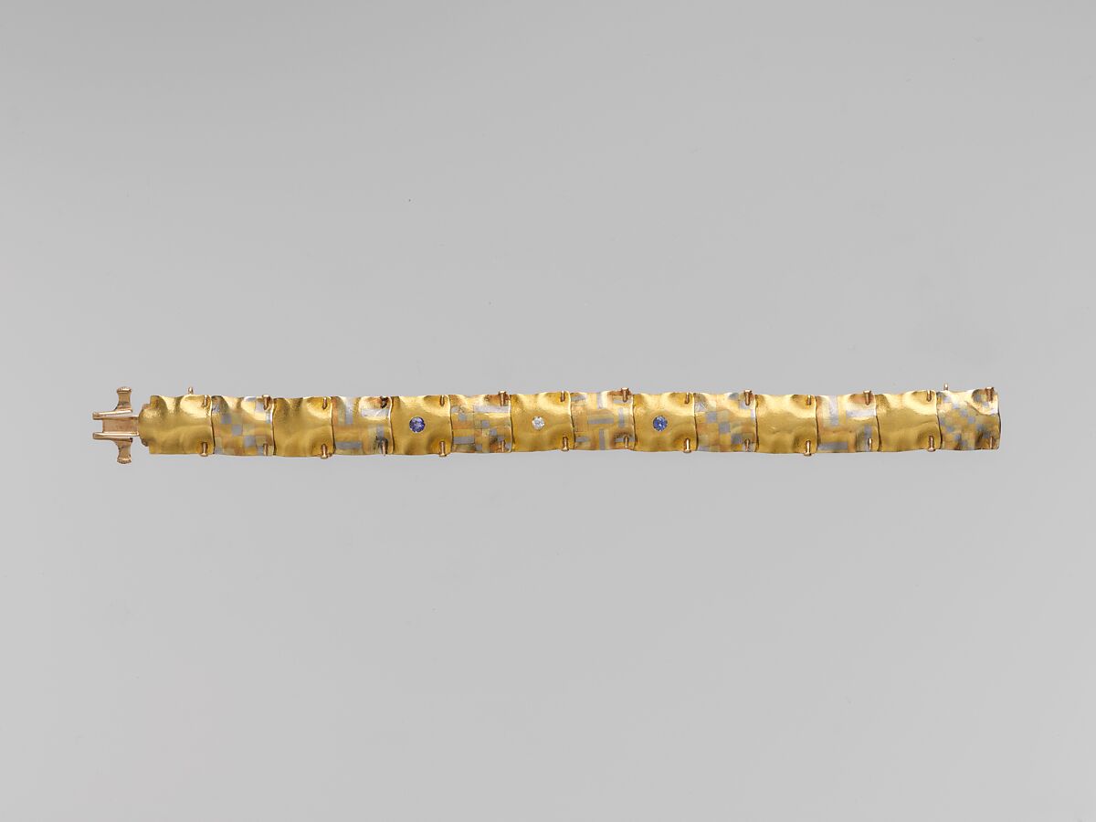 Bracelet, A. J. Hedges &amp; Co. (1877–ca.1965), Gold, diamond, and Montana sapphires, American 