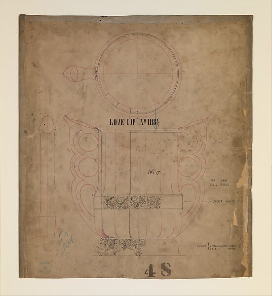 Love Cup No 11184, Tiffany &amp; Co. (1837–present), Ink, wax pencil, and graphite on brown board, backed with linen, American 