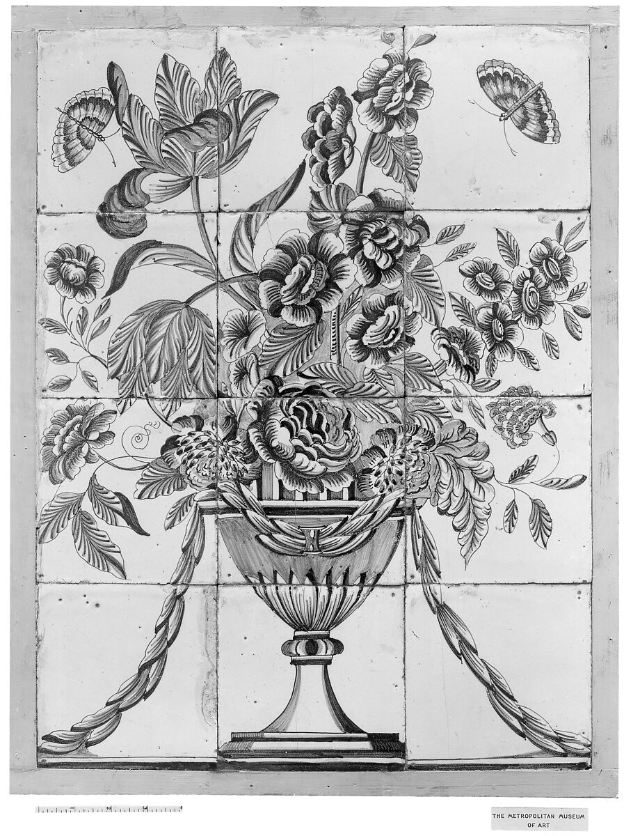 Panel of tiles (12), Tin-glazed earthenware, Dutch 
